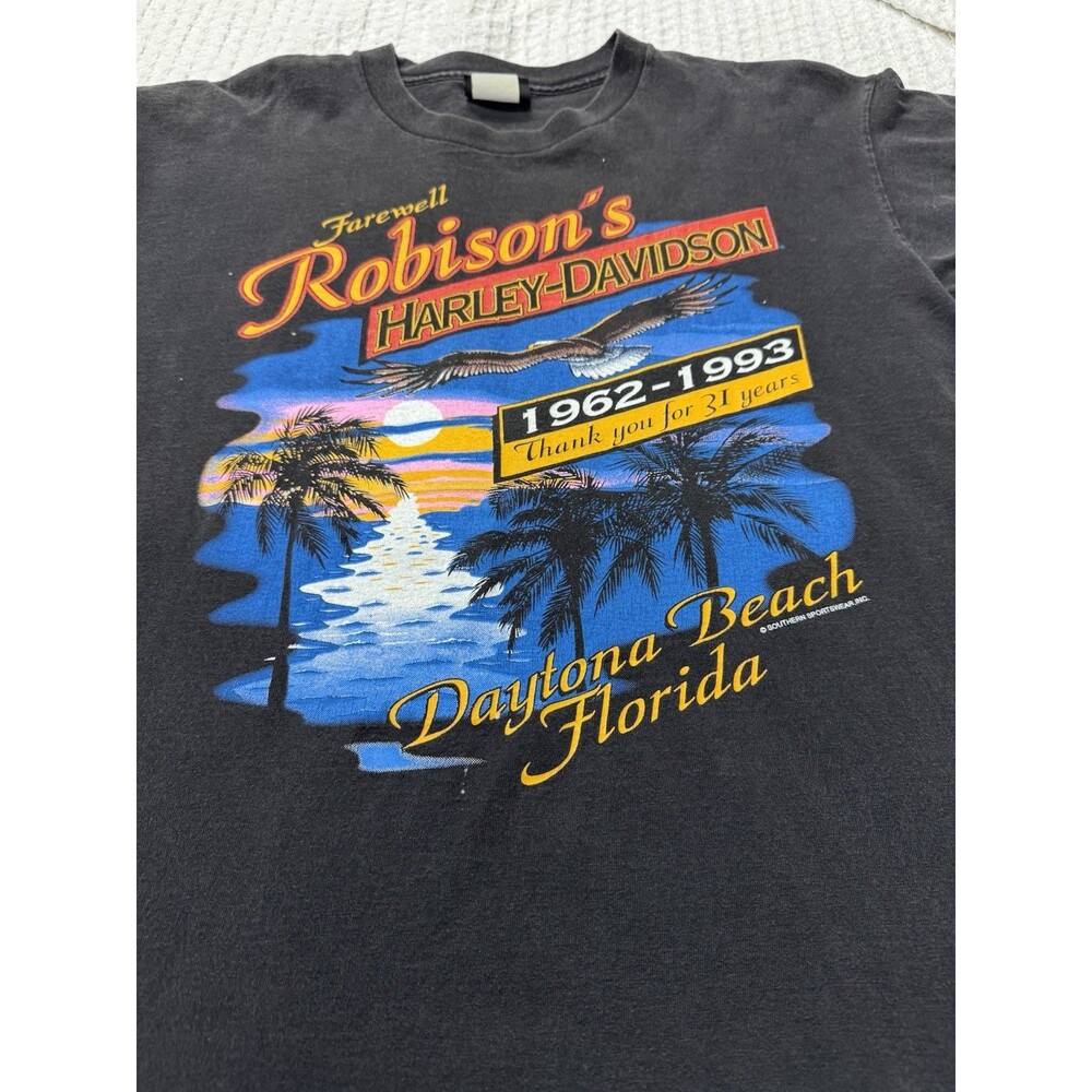 Vintage 1993 Harley Davidson Single Stitch FAREWELL ROBISON'S Daytona Shirt Sz L - Picture 2 of 13